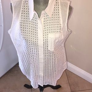 White Sleeveless Eyelet Top